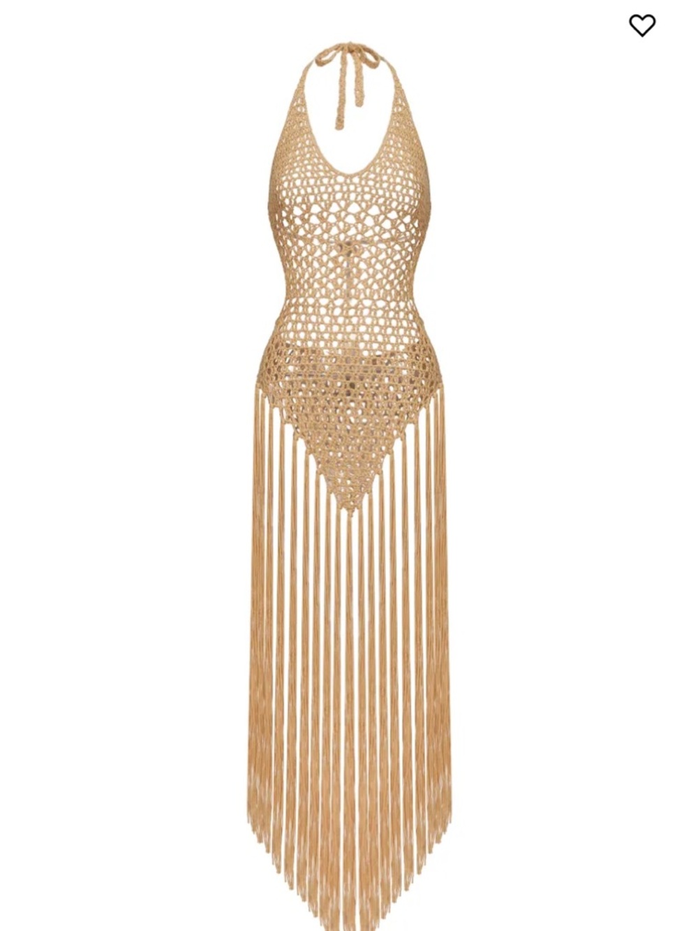 Tan Crochet Fringe Halter Swim Cover-Up